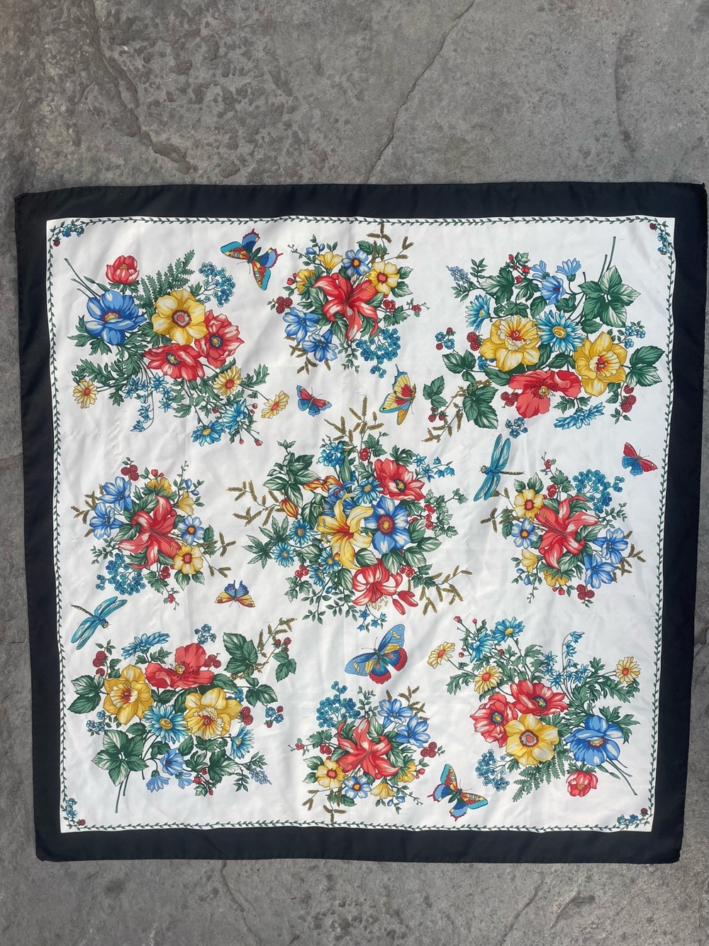 vintage Floral Butterfly Dragonfly Scarf Cottagecore Botanical Square Scarf